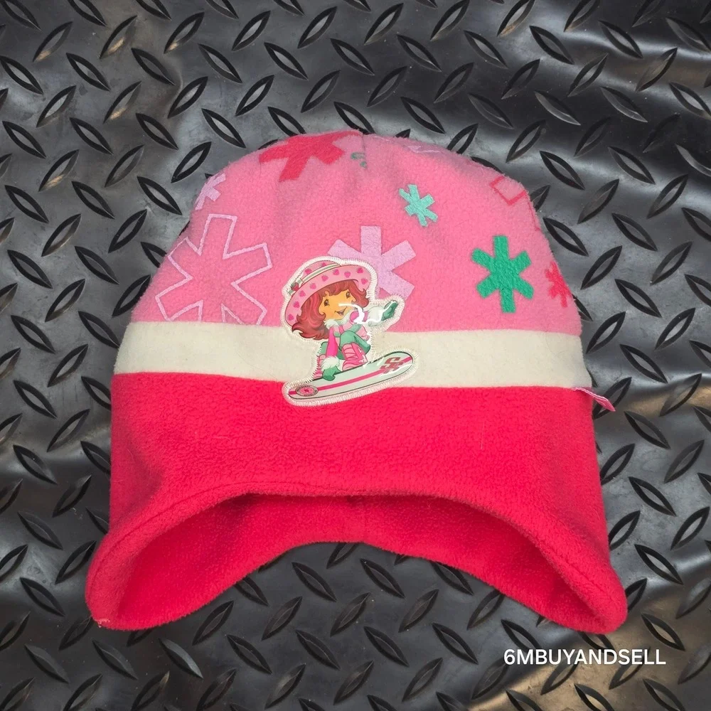 Strawberry Shortcake‎ Toddler 1-3Y Fleece Trapper Hat Pink Red Vintage 2007